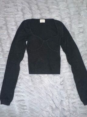 Aritzia Black Long Sleeve Bustier Crop Top